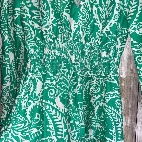 Zara Linen Blend Green & White Printed Mini Dress - Picture 3 of 6